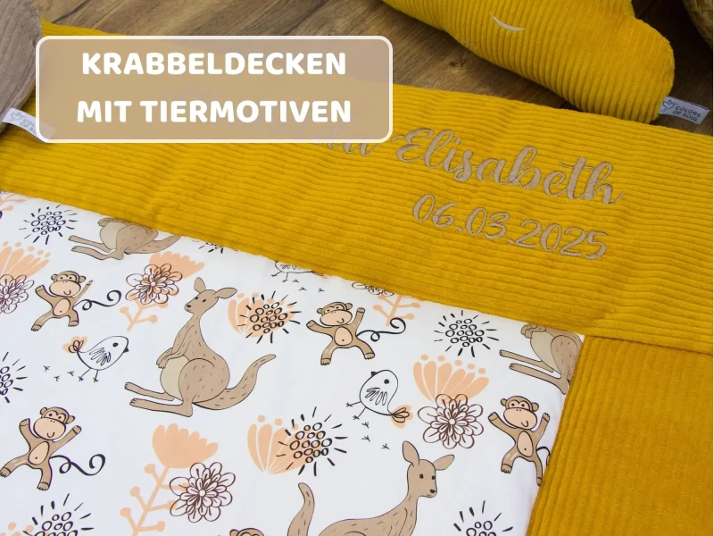 Krabbeldecken mit Tiermotiven – handgefertigt & personalisierbar