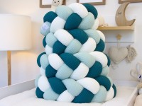 Geflochtene Bettschlange: Waffelpique petrol, creme, hellmint