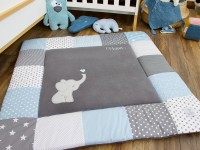 Patchwork Krabbeldecke Türkis mit Elefant und Namensstickerei