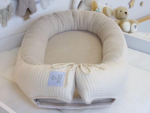 Babynestchen - Waffelpique hellbeige / Baumwollfleece beige