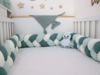 Geflochtene Bettschlange: Waffelpique creme, pastellmint, altgrün