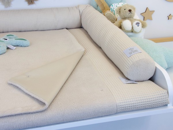 Wickelauflage mit Umrandung (Inlett) - Waffelpique natur / Baumwollfleece beige