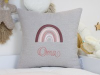 Personalisiertes Kissen mit Regenbogen - Waffelpique BeBe grau