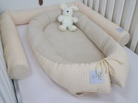 2-er SET - Babynestchen, Bettschlange - Waffelpique hellbeige / Baumwollfleece hellbeige