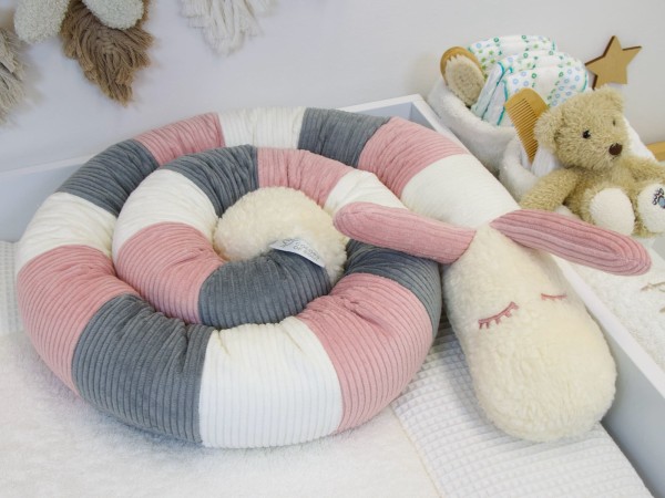 Personalisierbare Bettschnecke aus Cord in Creme, Altrosa und Grau