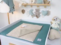 Wickeltischauflage - Waffelpique altgrün / Frottee light sand