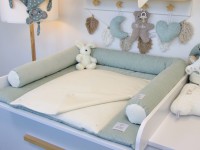 Wickelauflage Set mit Bettschlange - Cord mint / Baumwollfleece creme
