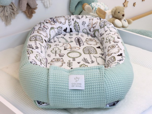 Babynestchen Waldfreunde / Waffelpique hellmint