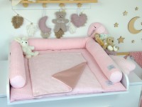 2-er SET - Wickelauflage, Bettschlange - Waffelpique hellrosa / Frottee hellrosa