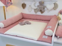 2-er SET - Wickelauflage, Bettschlange - Kord altrosa / Baumwollfleece creme