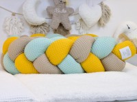 Bettschlange geflochten: Waffelpique hellmint, dunkelbeige, gelb